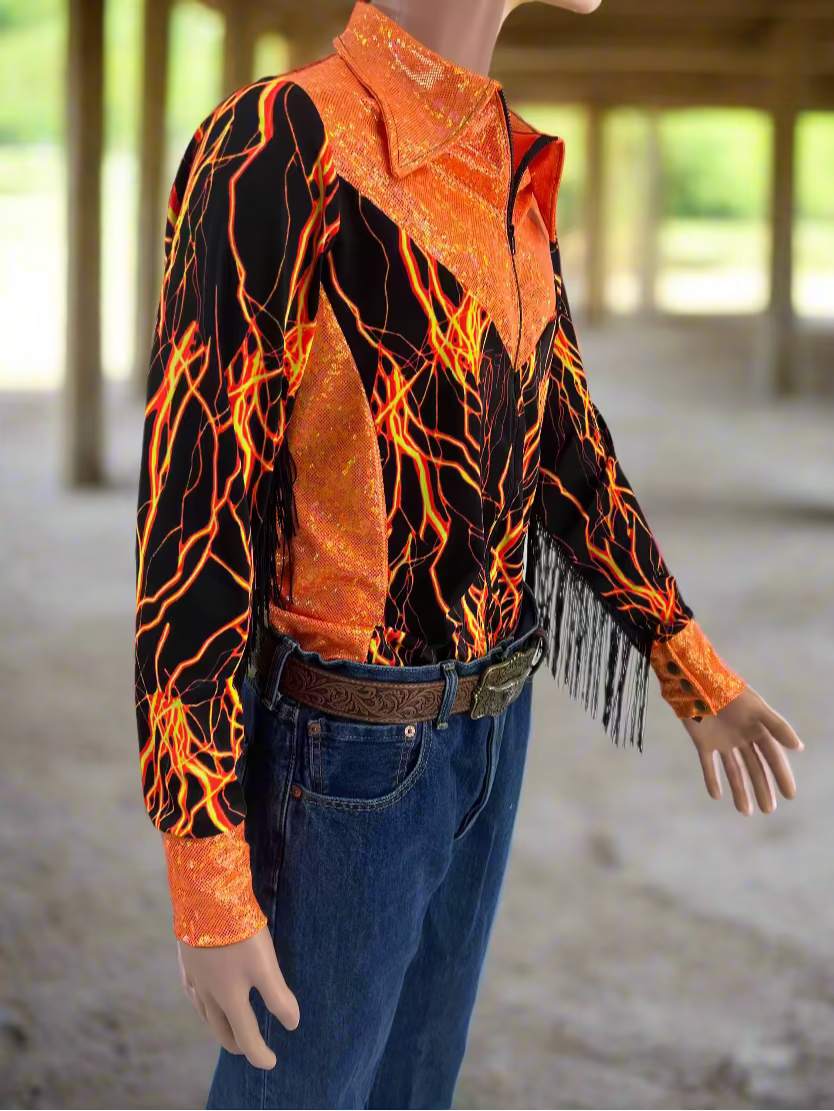 Neon Rodeo Shirt Design Mens Neon Orange Lightning Rodeo Shirt - Riverside Rodeo Shirts