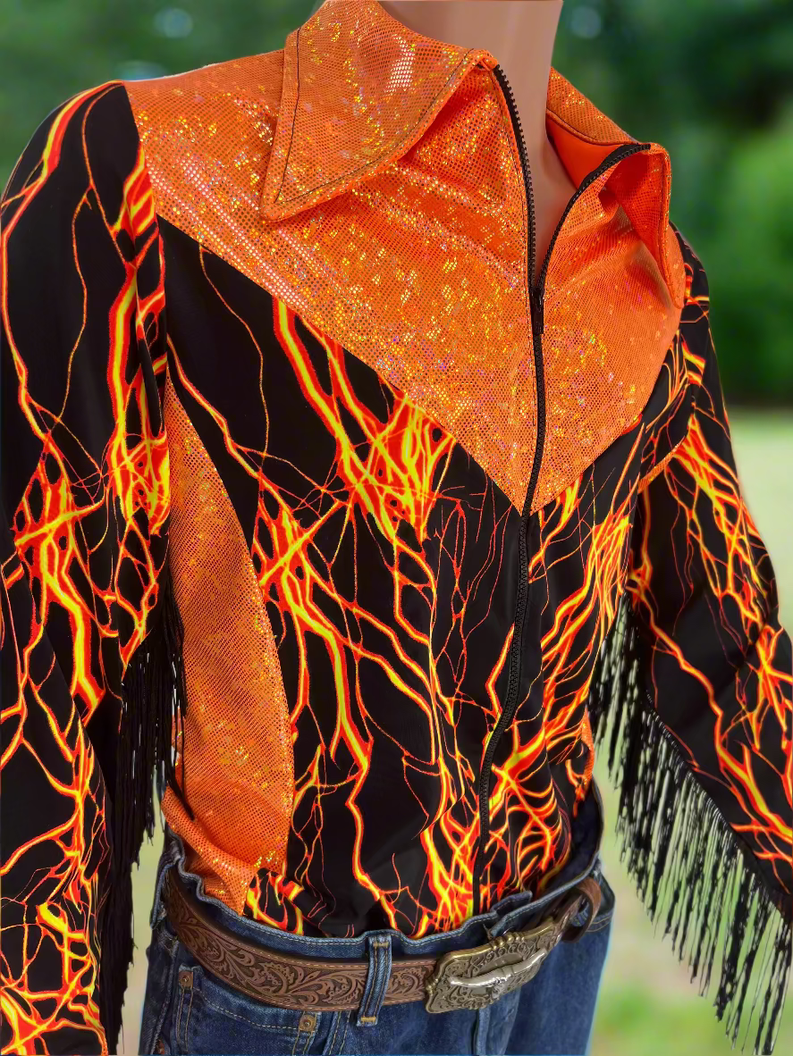 Mens Neon Orange Lightning Rodeo Shirt - Riverside Rodeo Shirts
