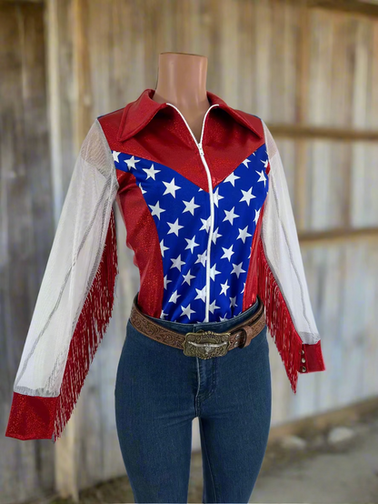 Star Spangled Mesh Sleeve, Zipper Front Rodeo Shirt Rodeo Shirt Riverside Rodeo Shirts 