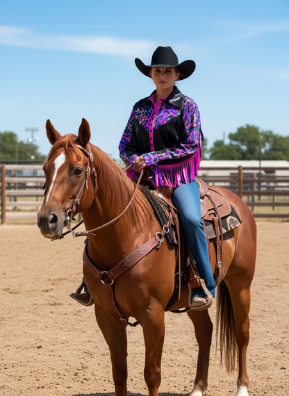 Rainbow Leopard Snap Front Rodeo Shirt with Thunderbird Fringe Rodeo Shirt Riverside Rodeo Shirts 