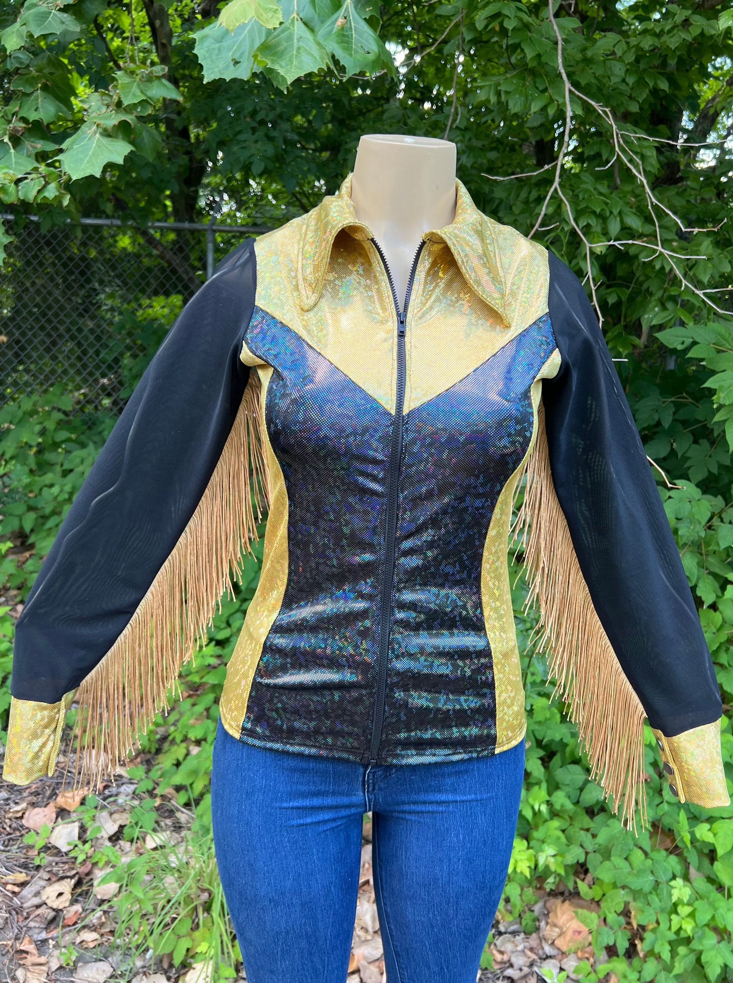 Gold and Black Kaleidoscope Mesh Sleeve Rodeo Shirt Rodeo Shirt Riverside Rodeo Shirts 