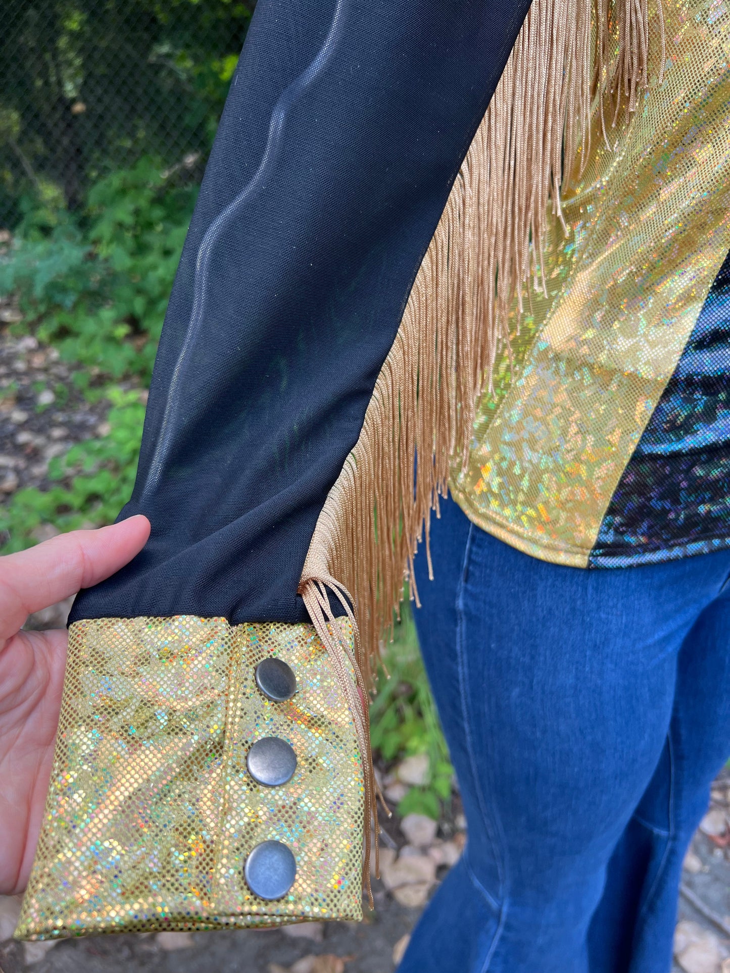 Gold and Black Kaleidoscope Mesh Sleeve Rodeo Shirt Rodeo Shirt Riverside Rodeo Shirts 