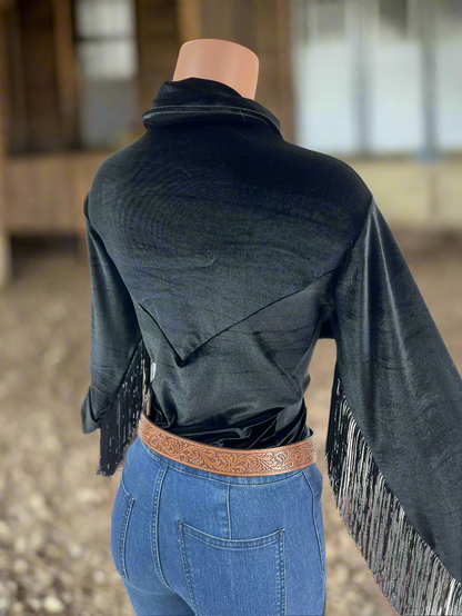 Black Velvet Snap Front Rodeo Shirt with Fringe Rodeo Shirt Riverside Rodeo Shirts 