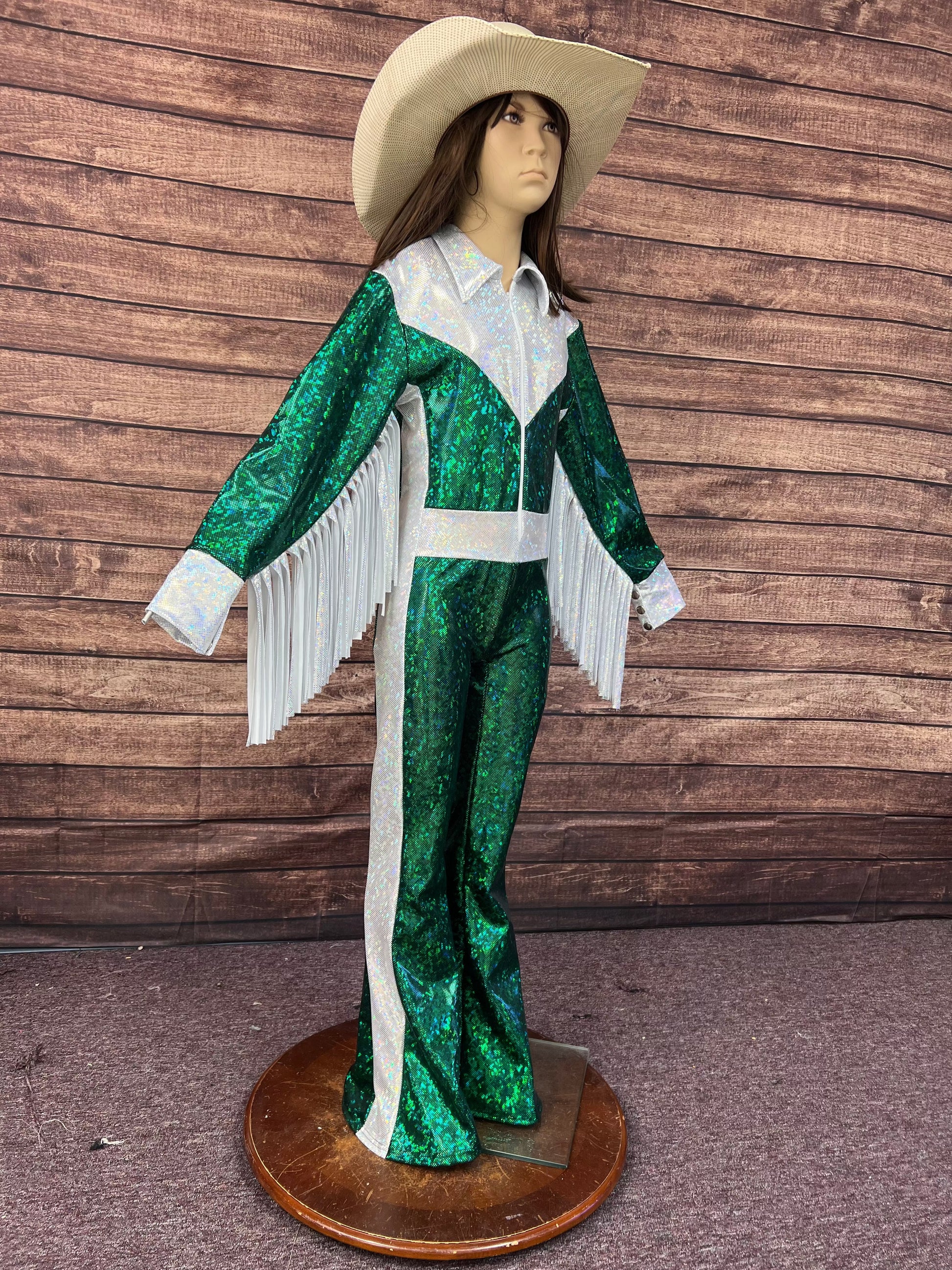 Green and White Kaleidoscope Trick Riding Jumpsuit Riverside Rodeo Shirts 