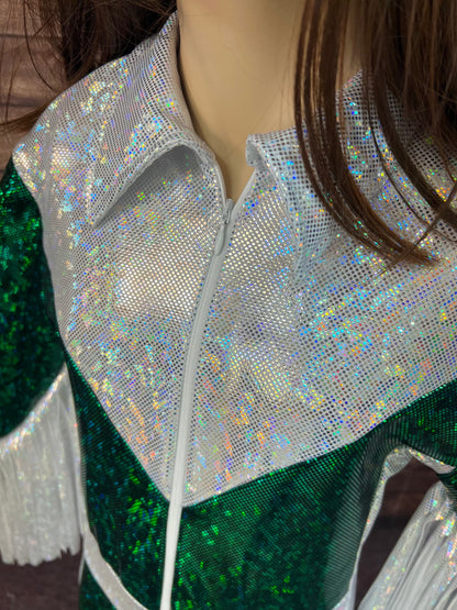 Green and White Kaleidoscope Trick Riding Jumpsuit Riverside Rodeo Shirts 