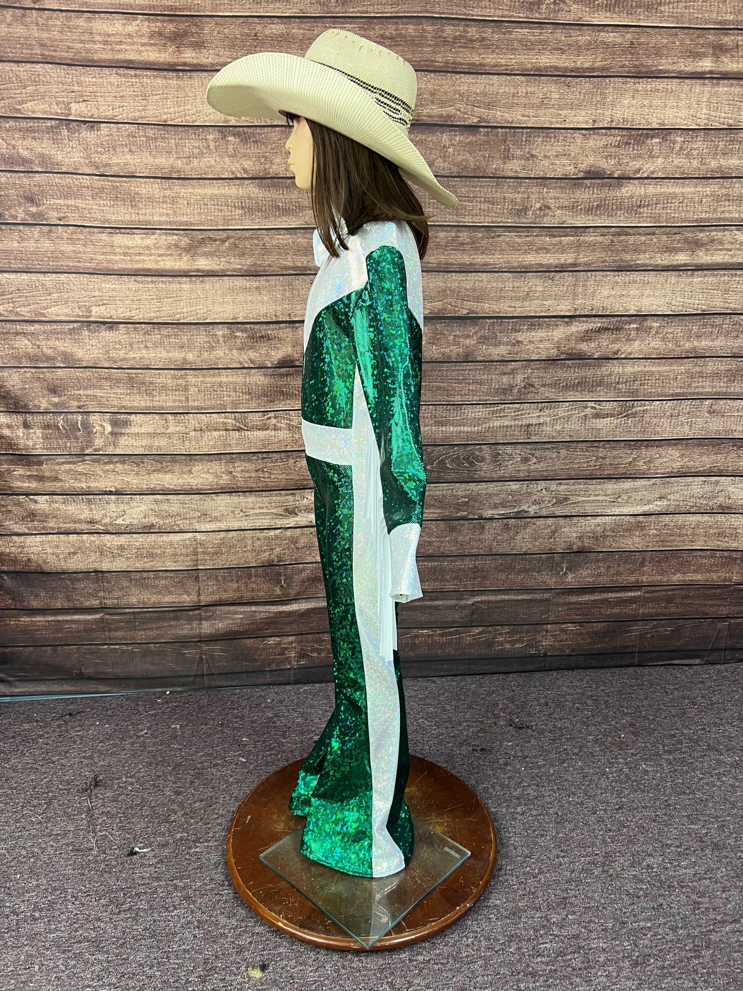 Green and White Kaleidoscope Trick Riding Jumpsuit Riverside Rodeo Shirts 