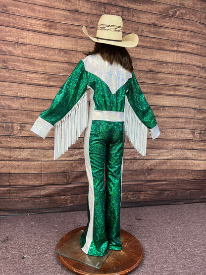 Green and White Kaleidoscope Trick Riding Jumpsuit Riverside Rodeo Shirts 