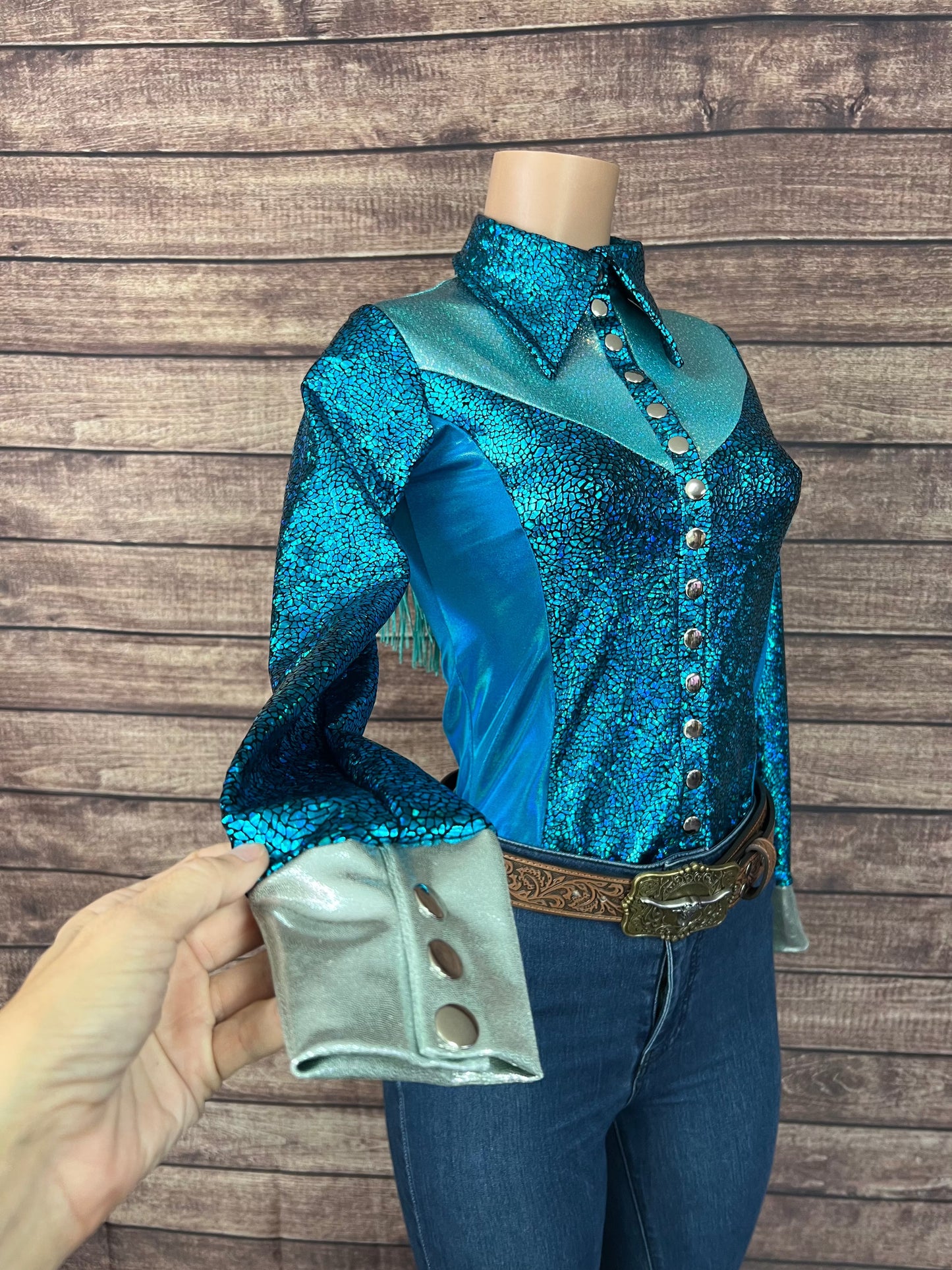All The Blues Snap Front Rodeo Shirt with Yoke Fringe Rodeo Shirt Riverside Rodeo Shirts 