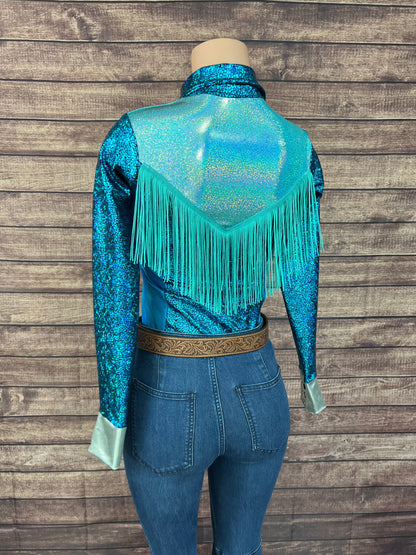 All The Blues Snap Front Rodeo Shirt with Yoke Fringe Rodeo Shirt Riverside Rodeo Shirts 