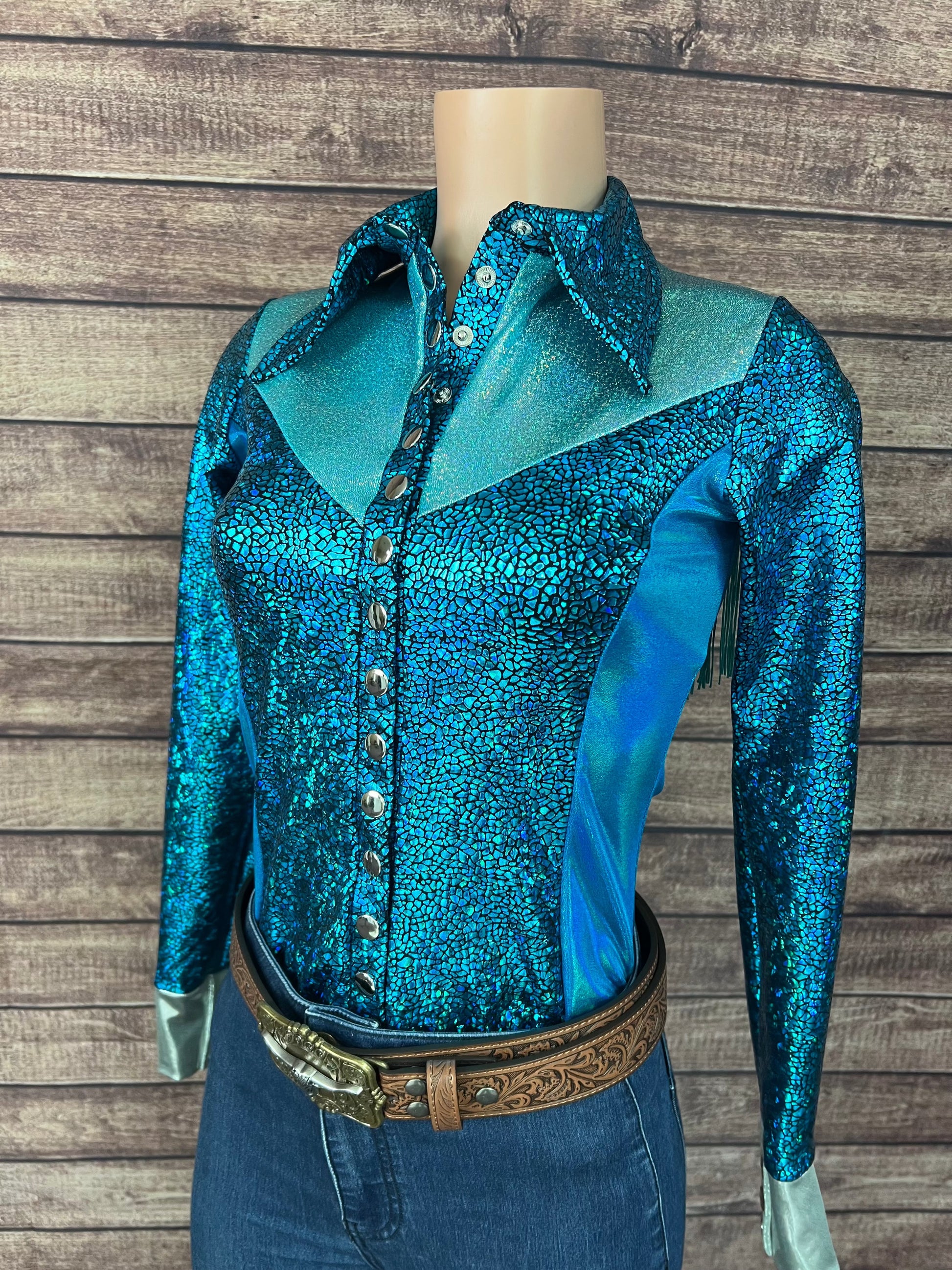 All The Blues Snap Front Rodeo Shirt with Yoke Fringe Rodeo Shirt Riverside Rodeo Shirts 