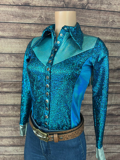 All The Blues Snap Front Rodeo Shirt with Yoke Fringe Rodeo Shirt Riverside Rodeo Shirts 