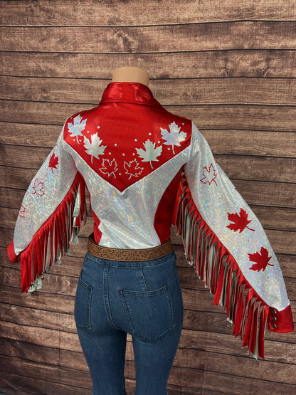 Oh Canada Snap Front Rodeo Shirt with Rhinestones and Applique