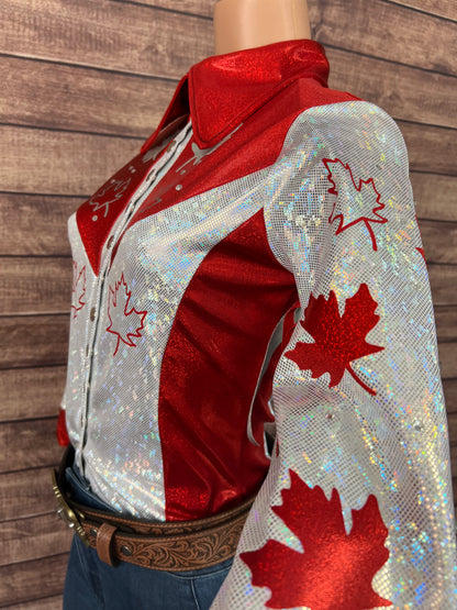 Oh Canada Snap Front Rodeo Shirt with Rhinestones and Applique