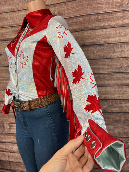Oh Canada Snap Front Rodeo Shirt with Rhinestones and Applique
