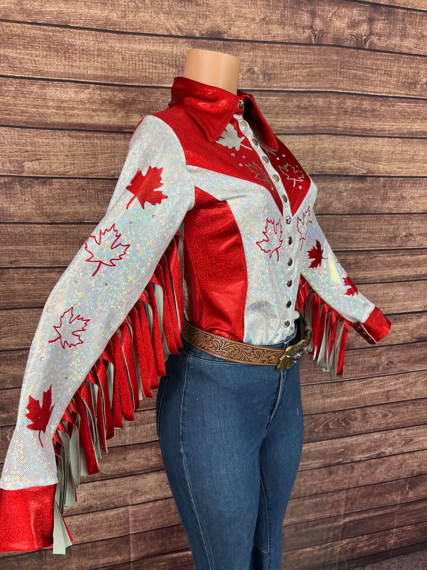 Oh Canada Snap Front Rodeo Shirt with Rhinestones and Applique