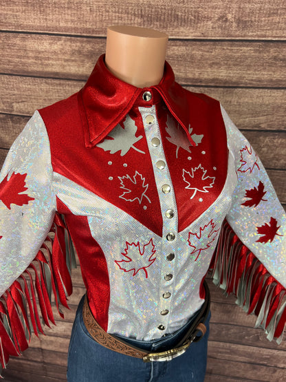 Oh Canada Snap Front Rodeo Shirt with Rhinestones and Applique