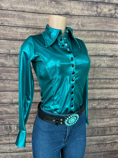 Teal Metallic Snap Front Rodeo Shirt