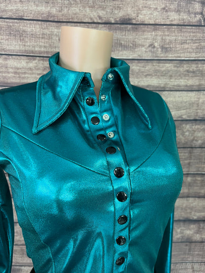 Teal Metallic Snap Front Rodeo Shirt