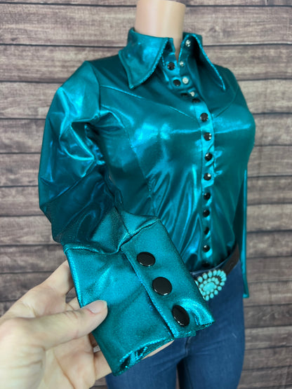 Teal Metallic Snap Front Rodeo Shirt