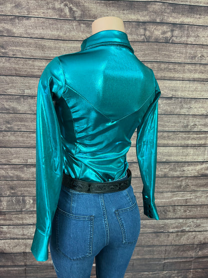Teal Metallic Snap Front Rodeo Shirt