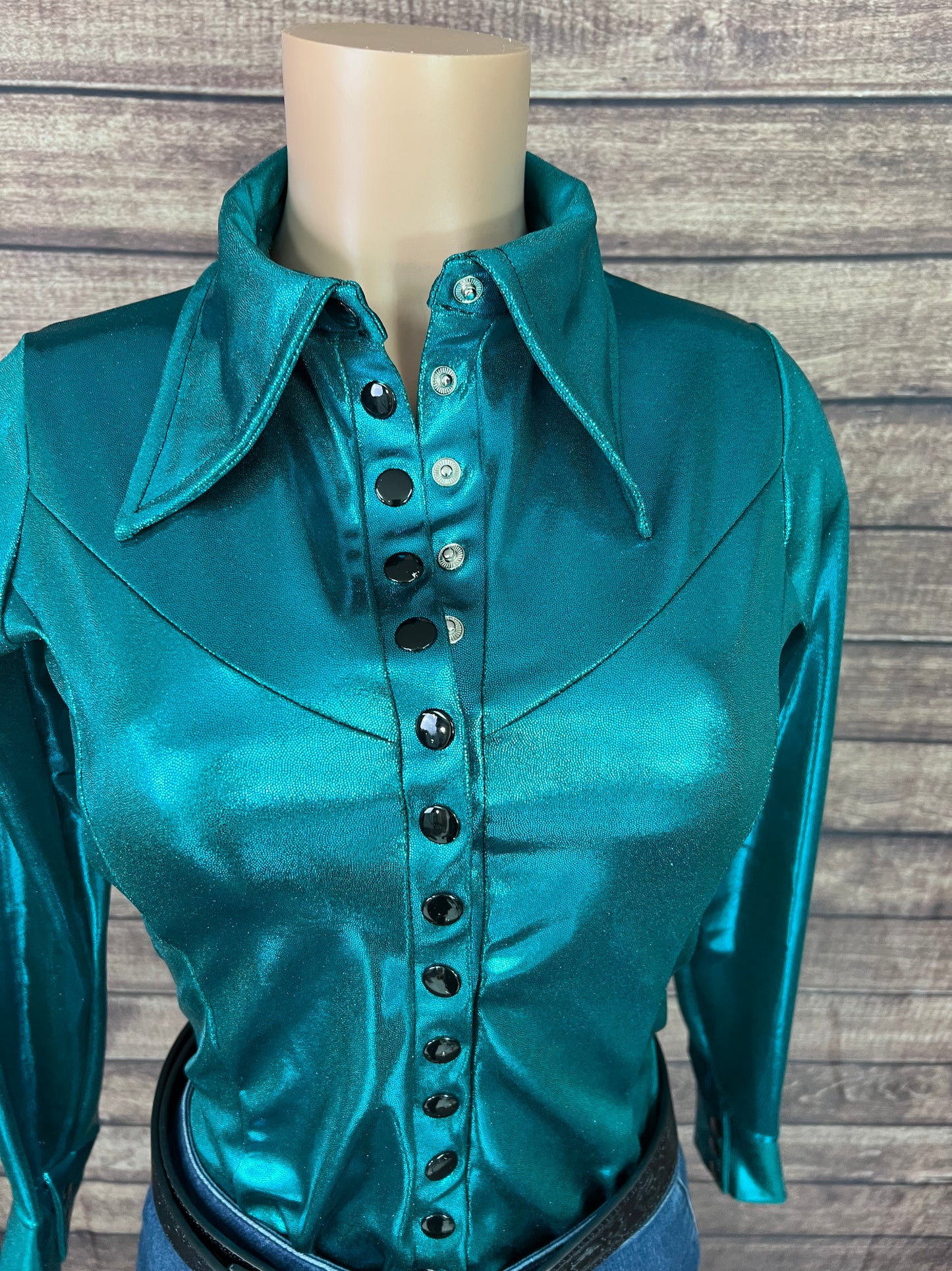 Teal Metallic Snap Front Rodeo Shirt