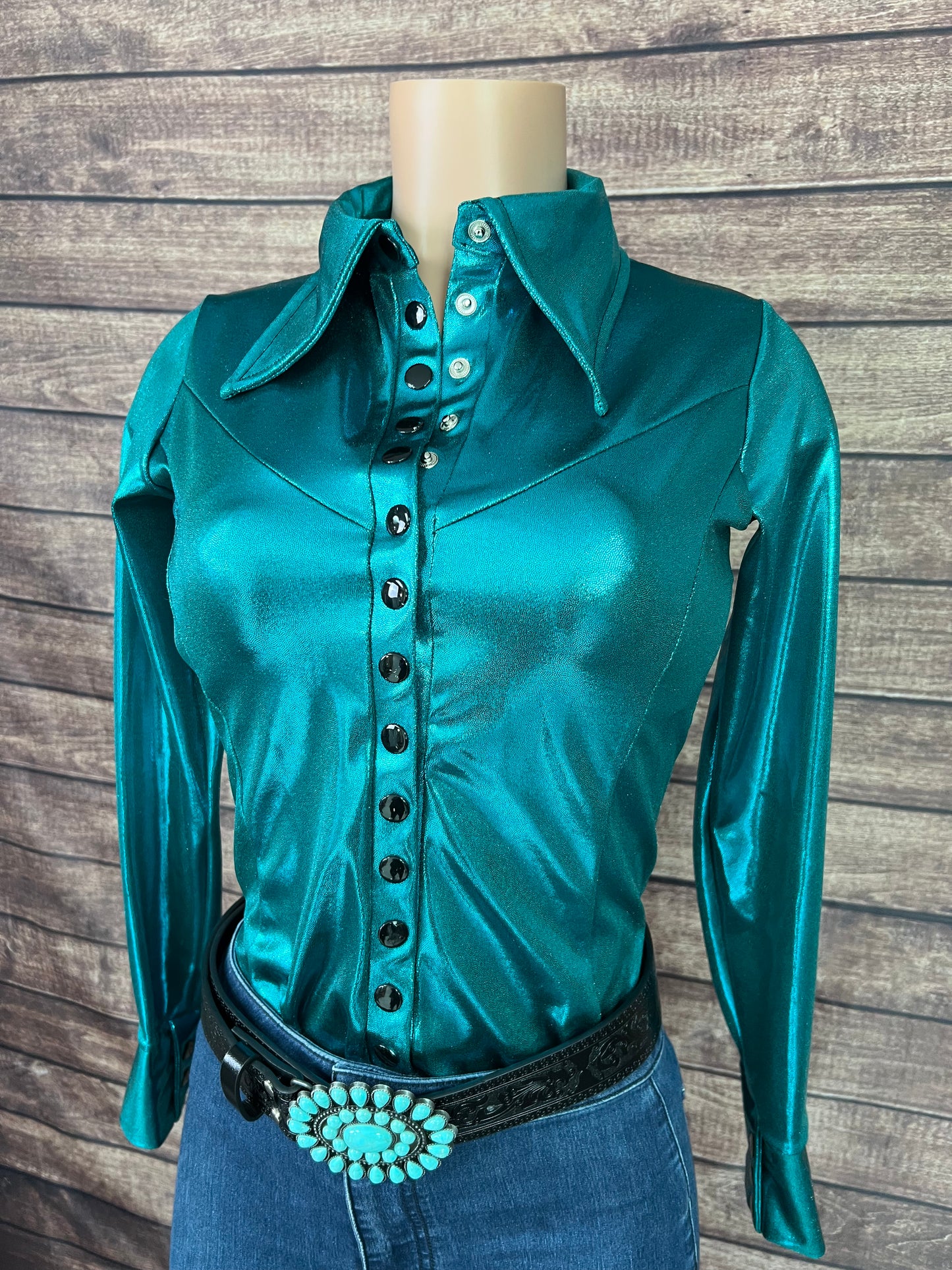 Teal Metallic Snap Front Rodeo Shirt