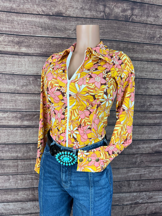What The Floral Zipper Front Rodeo Shirt