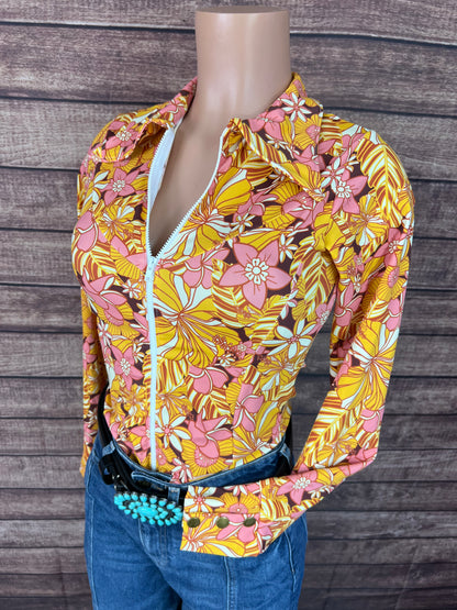 What The Floral Zipper Front Rodeo Shirt