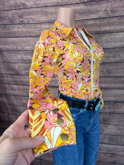 What The Floral Zipper Front Rodeo Shirt