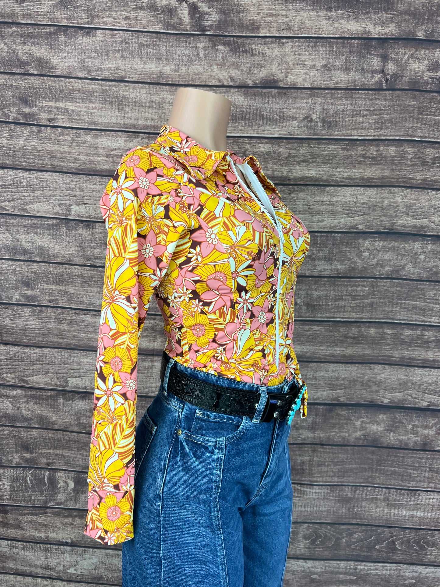 What The Floral Zipper Front Rodeo Shirt