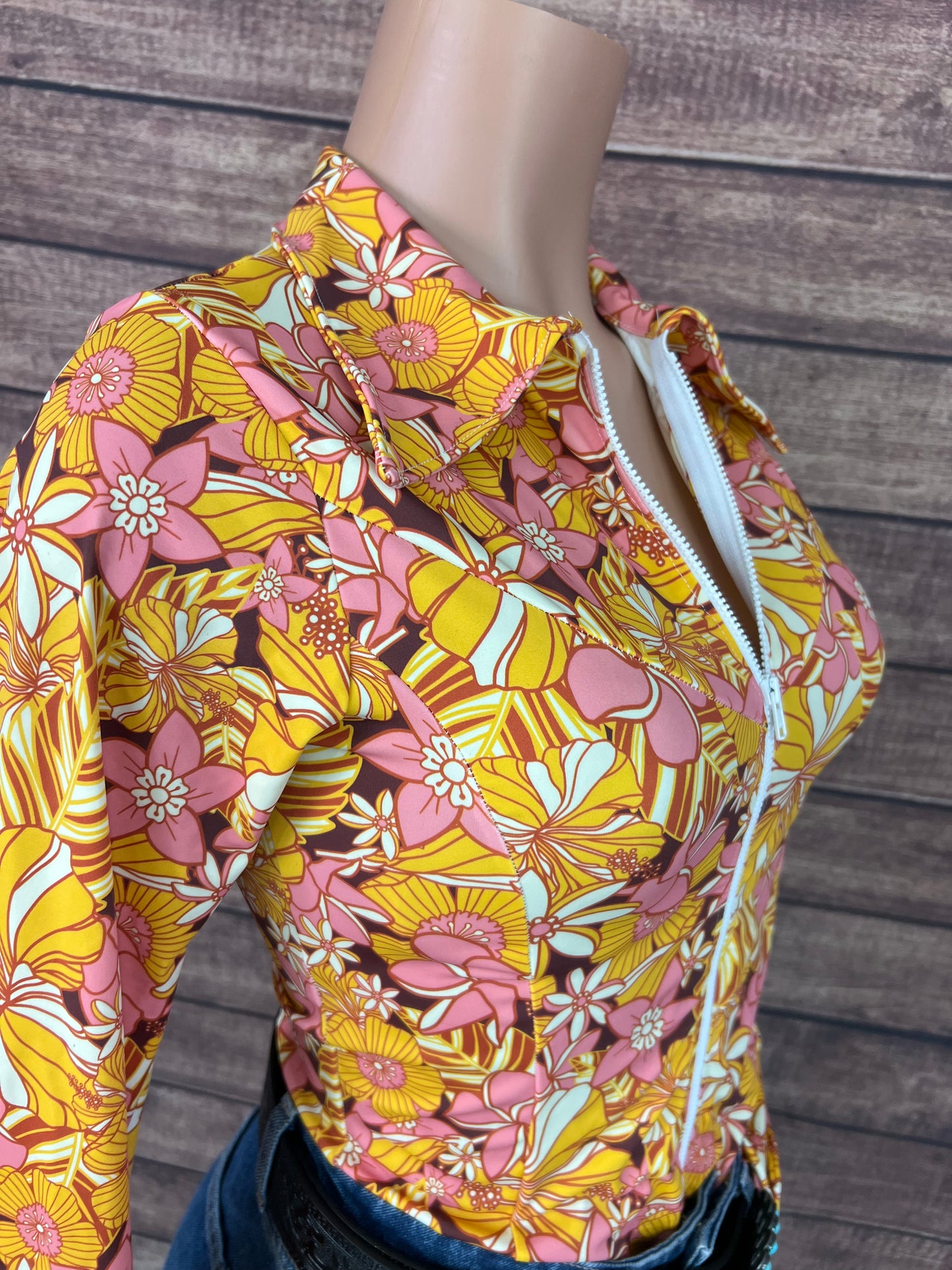 What The Floral Zipper Front Rodeo Shirt