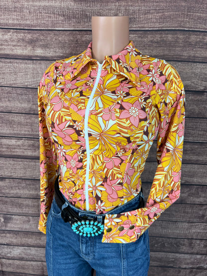 What The Floral Zipper Front Rodeo Shirt