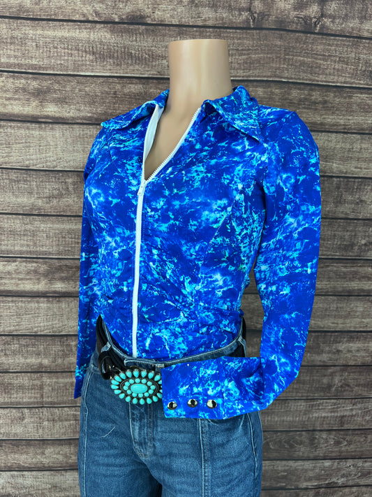 Turquoise Tidepool Zipper Front Rodeo Shirt