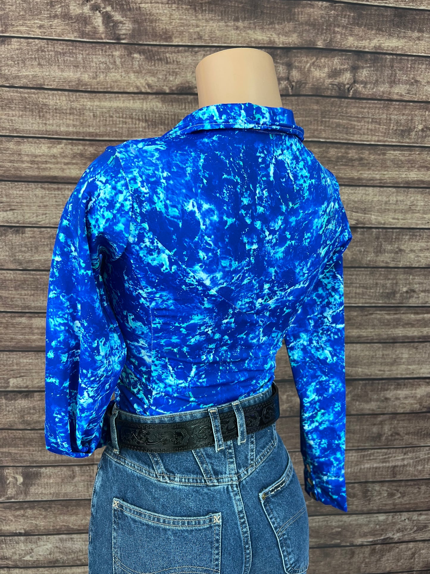 Ready To Ship SMALL Turquoise Tidepool Zipper Front Rodeo Shirt