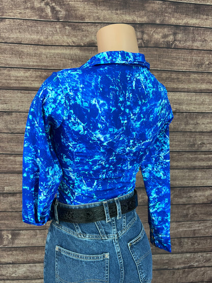 Ready To Ship SMALL Turquoise Tidepool Zipper Front Rodeo Shirt