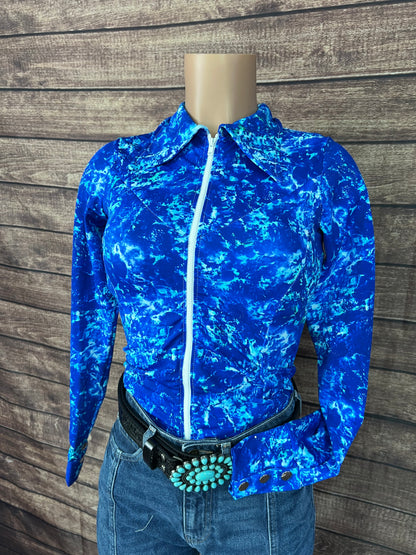 Ready To Ship SMALL Turquoise Tidepool Zipper Front Rodeo Shirt