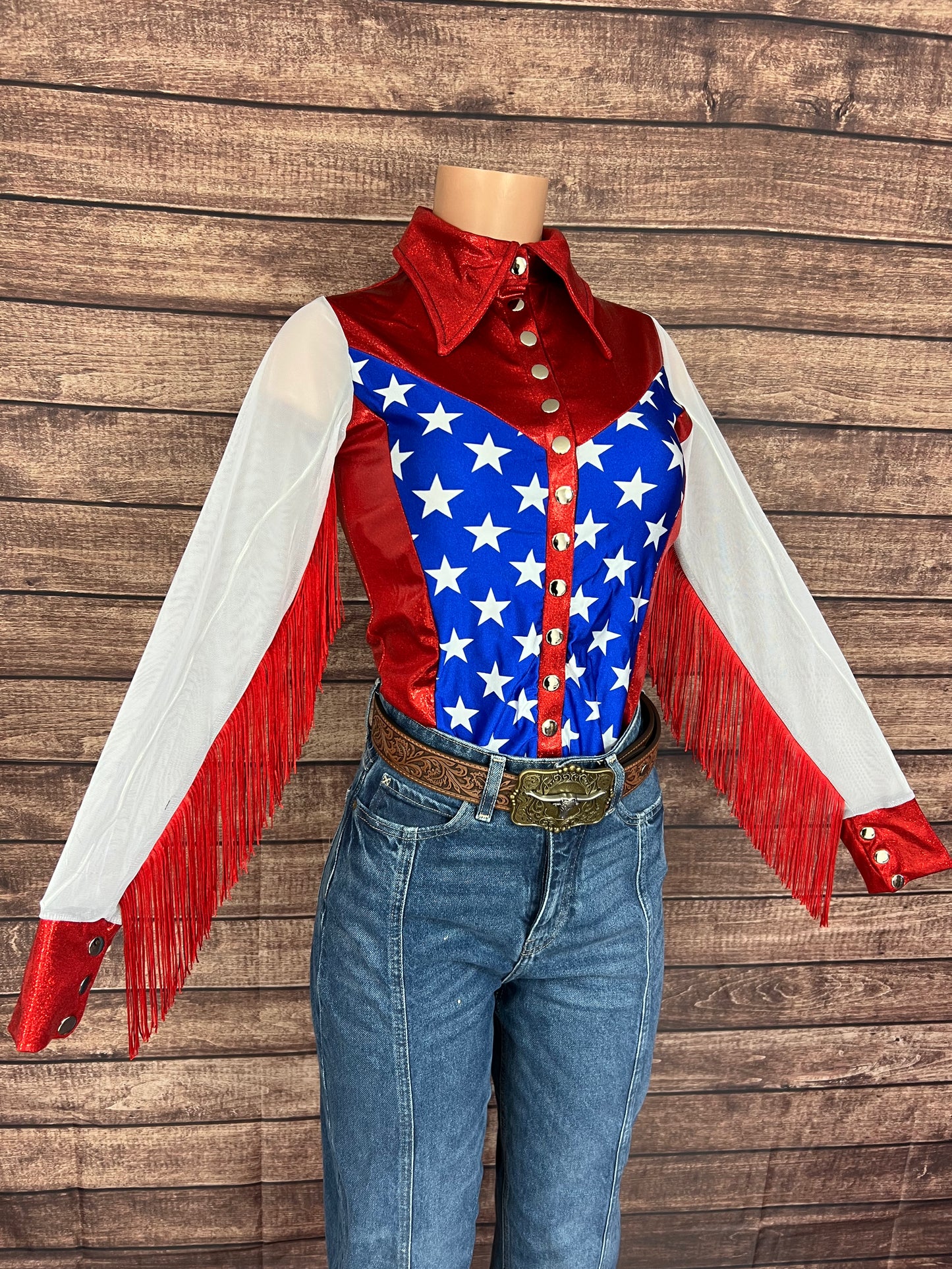 Star Spangled Mesh Sleeve, Snap Front Rodeo Shirt