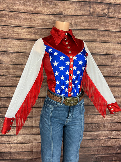 Star Spangled Mesh Sleeve, Snap Front Rodeo Shirt
