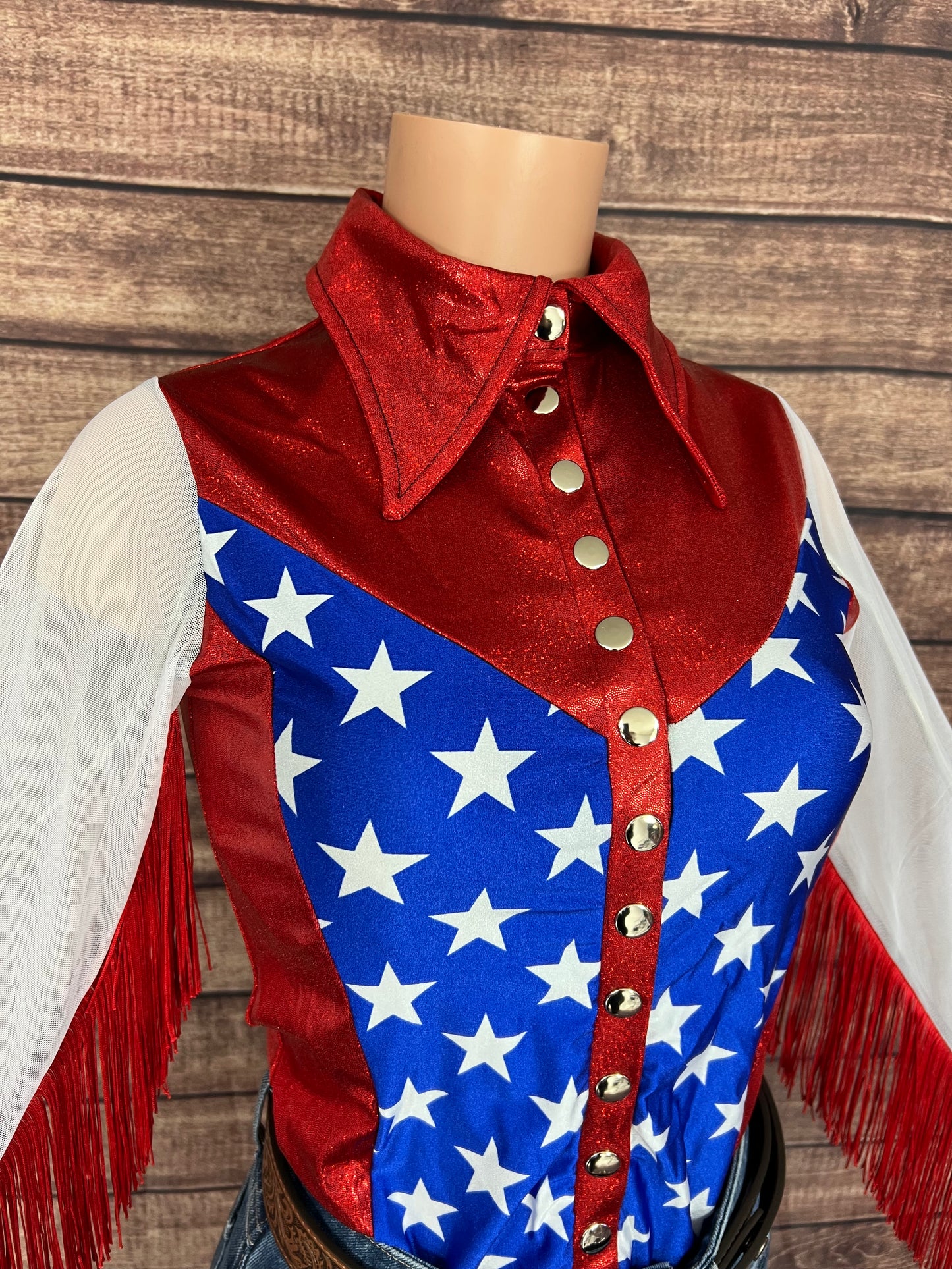 Star Spangled Mesh Sleeve, Snap Front Rodeo Shirt