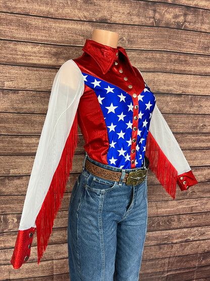 Star Spangled Mesh Sleeve, Snap Front Rodeo Shirt