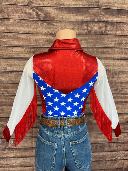 Star Spangled Mesh Sleeve, Snap Front Rodeo Shirt