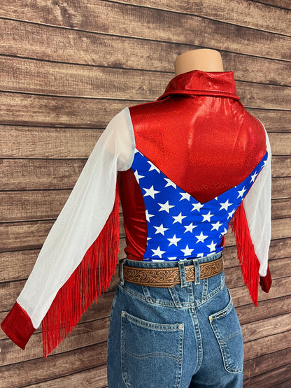 Star Spangled Mesh Sleeve, Snap Front Rodeo Shirt