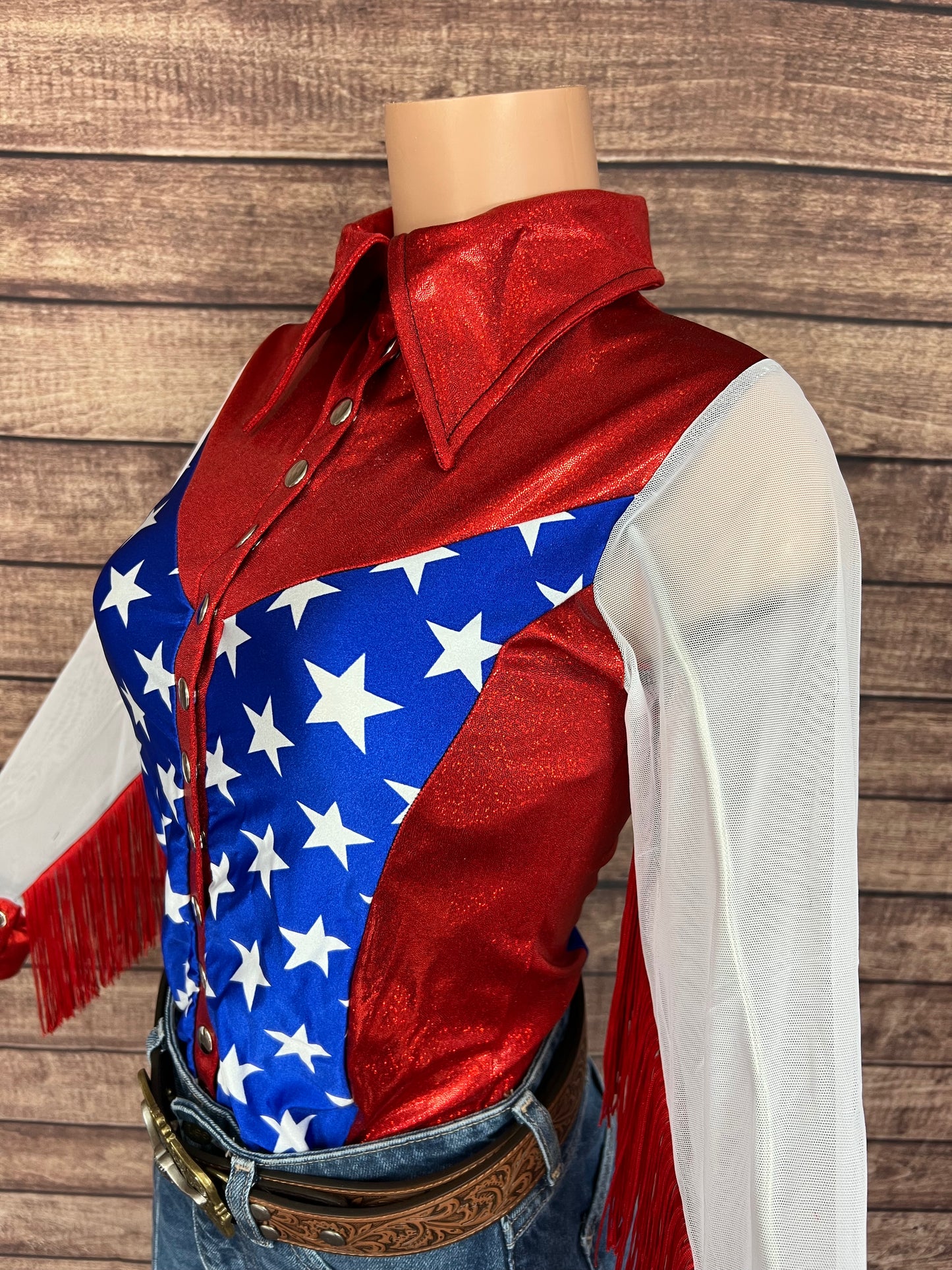 Star Spangled Mesh Sleeve, Snap Front Rodeo Shirt