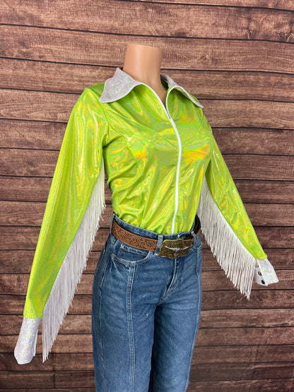 Neon Lime Green Zipper Front Rodeo Shirt