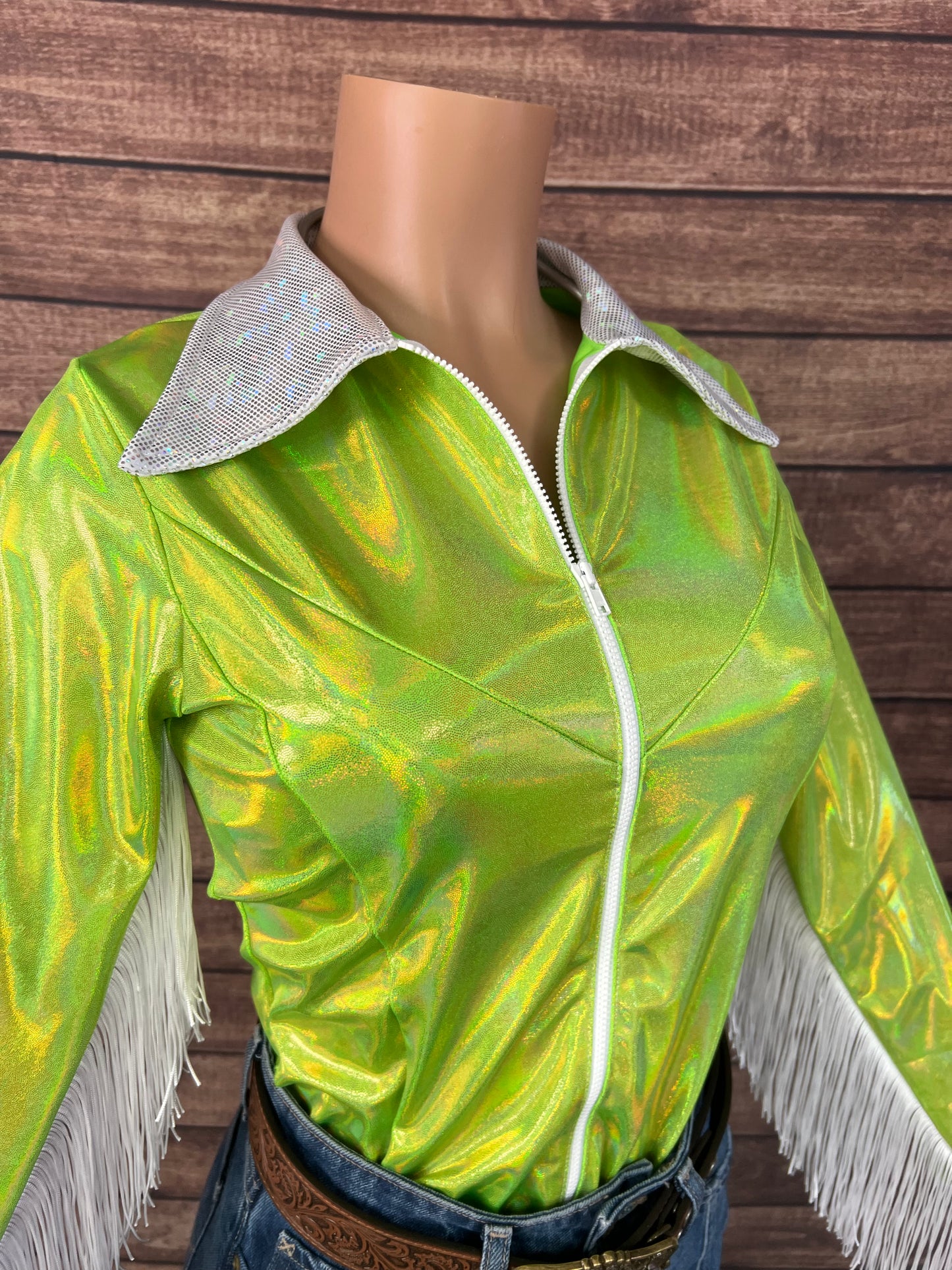 Neon Lime Green Zipper Front Rodeo Shirt