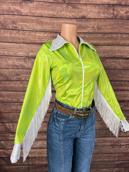 Neon Lime Green Zipper Front Rodeo Shirt