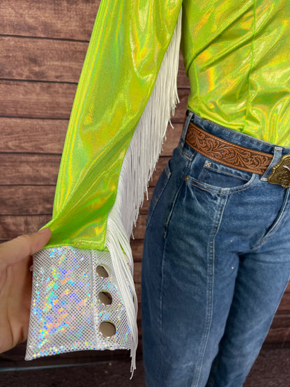 Neon Lime Green Zipper Front Rodeo Shirt