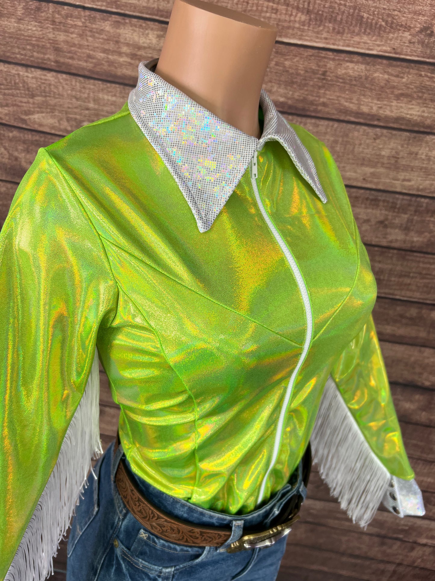 Neon Lime Green Zipper Front Rodeo Shirt