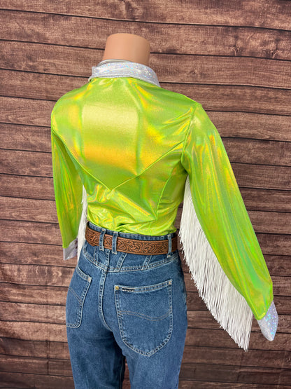Neon Lime Green Zipper Front Rodeo Shirt