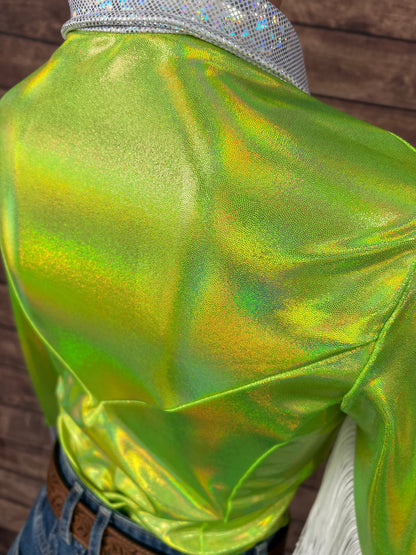 Neon Lime Green Zipper Front Rodeo Shirt